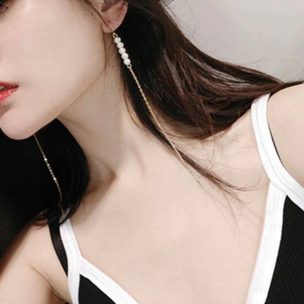 Pearl Detail Long Drop Earrings